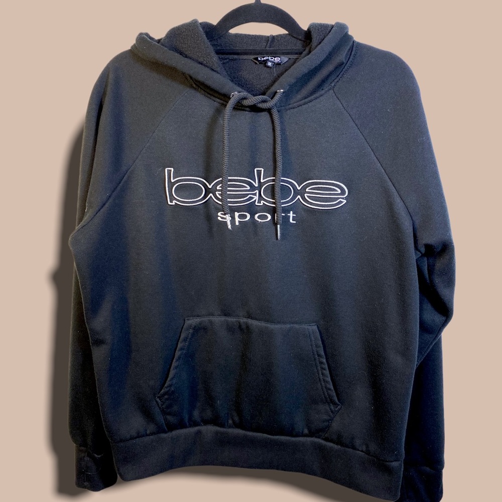 bebe sport womens 1X hoodie sweatshirt black logo cozy top comfort lounge